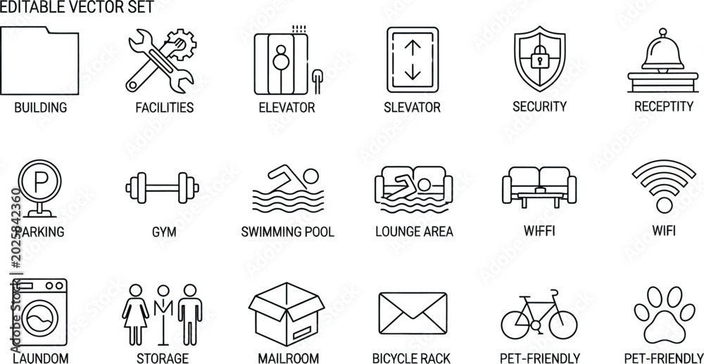 Fototapeta premium Editable for building amenities and services facilities elevator security