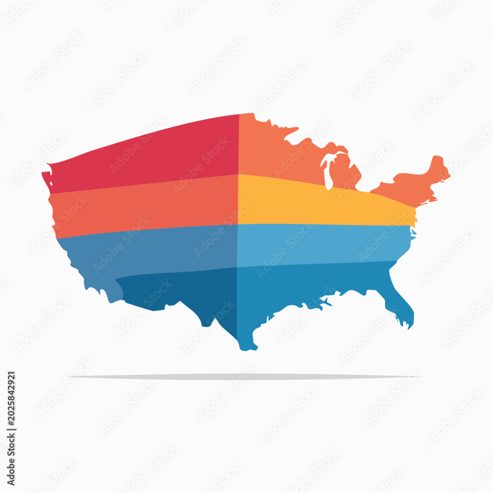 Fototapeta premium United States map with colorful horizontal stripes
