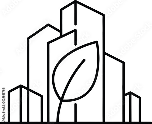 Eco friendly city skyline icon with leaf and modern buildings
