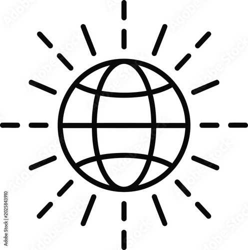 Global connection and communication icon with radiating lines