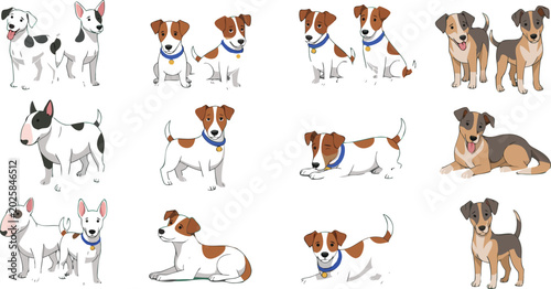 Fotografi Cute dog vector illustration set featuring bull terrier and jack russell puppy c