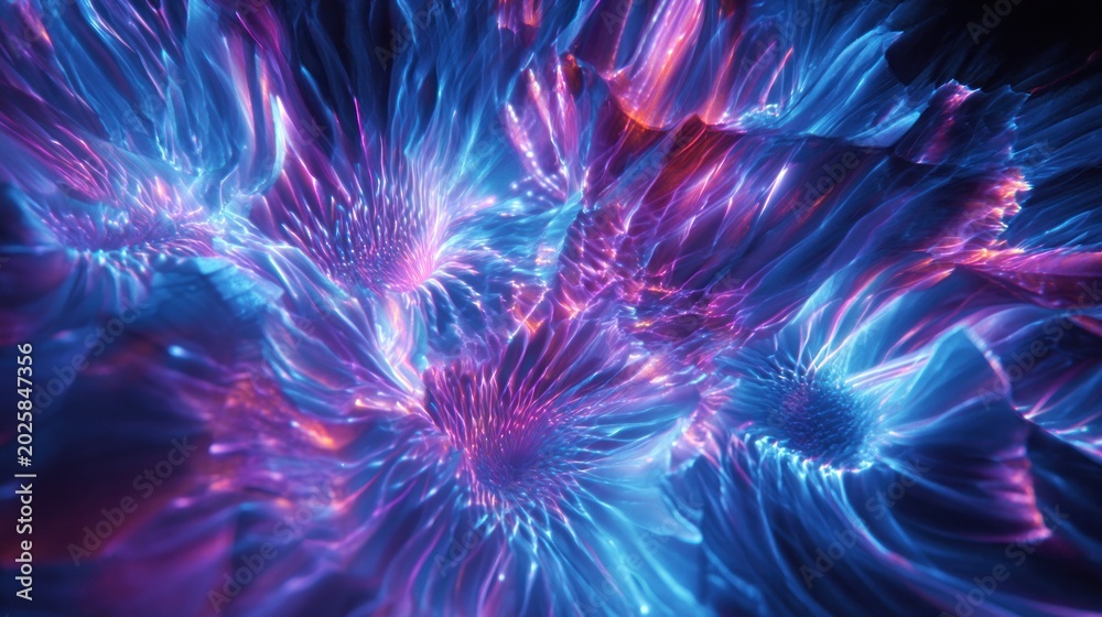 Obraz premium Abstract vibrant flower-like shapes, glowing with neon colors