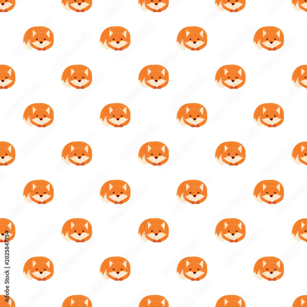 Fototapeta premium Repeating pattern showing adorable orange foxes curled up and sleeping