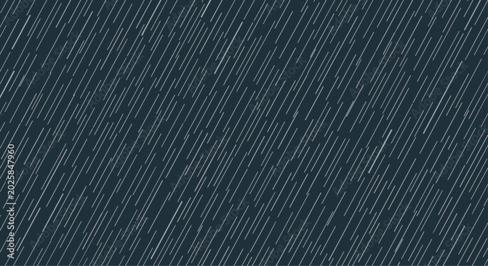 Obraz premium Abstract background pattern of many white diagonal lines representing rainfall against a dark navy blue night sky or backdrop.