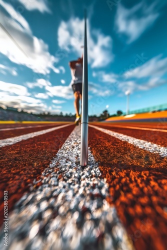 On the sports field, an athlete throws a javelin with agile movements