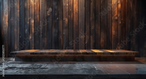The elegant wooden display stage features fine textures, complemented by soft lighting and a gentle background