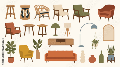 Fotografía Collection of various mid century modern furniture pieces including armchairs so