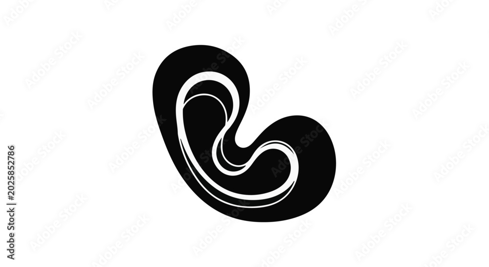 Obraz premium Abstract shape features a fluid and organic design rendered in a bold black and white silhouette.