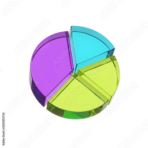 Abstract Transparent Glass Pie Chart divided into colorful segments indicating data division