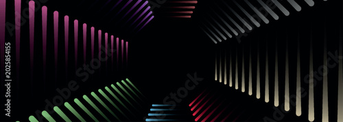 Foto Black abstract background with glowing colorful swirling lines decoration