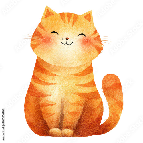 Smiling orange cat sitting on a transparent background with a happy expression on Transparent Background