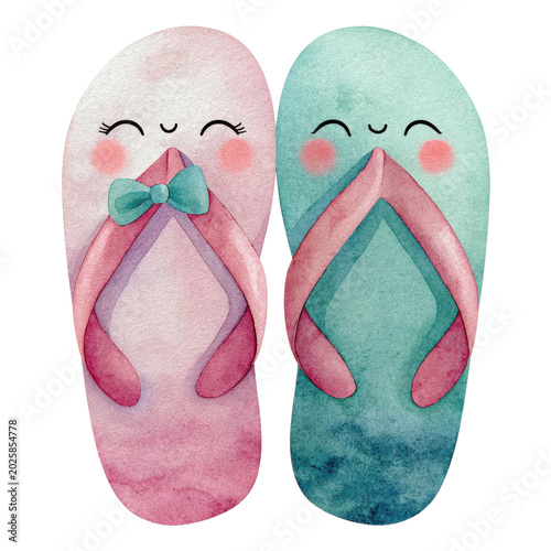 Cute flip flops with smiling faces on a transparent background on Transparent Background