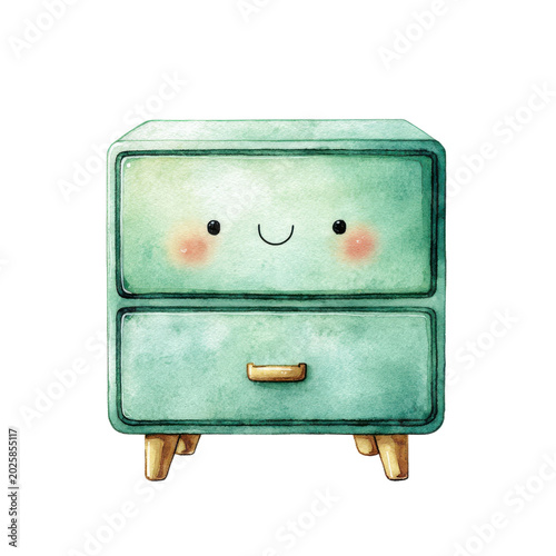 Cute green cabinet with happy face on transparent background on Transparent Background