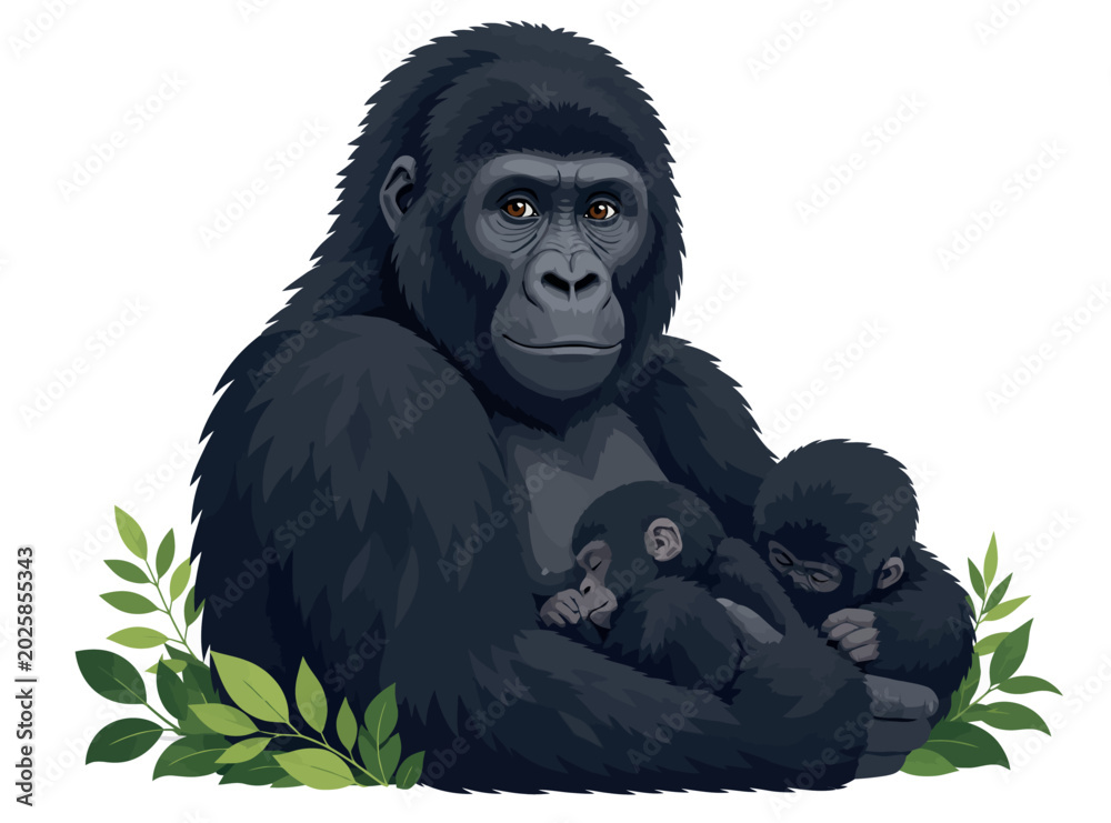 Obraz premium Vsai gorilla mother nurturing her sleeping baby family