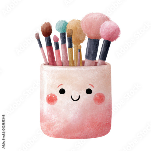 Cute container with makeup brushes on a transparent background on Transparent Background