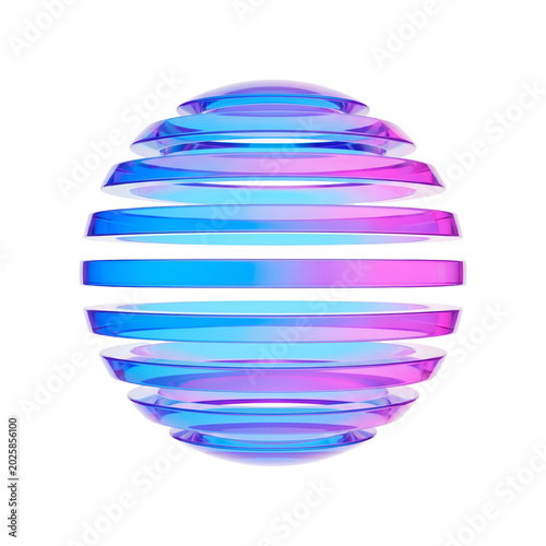 Abstract Sliced Sphere with Vibrant Blue and Pink Gradient on a Deep Black Background, Representing