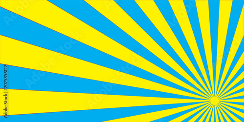Bild auf Leinwand Yellow sunbeams or sun rays background with dots pop art design