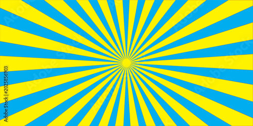 Billede på lærred Yellow sunbeams or sun rays background with dots pop art design