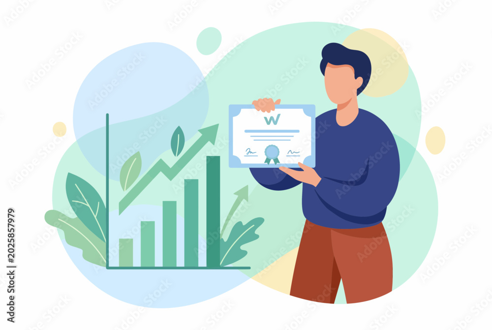 Obraz premium Business Professional Holding Achievement Certificate Near Growth Chart