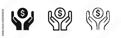 Φωτογραφία Hands holding dollar coin money savings and charity icon set