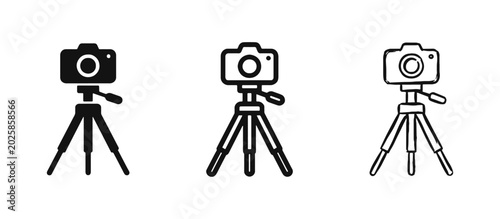 Fotografie Professional photo camera on tripod icon set