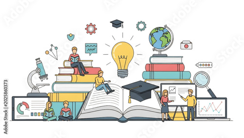 Online Education Academic Learning Concept with Pile of Books SVG Transparent Background Vector Illustration