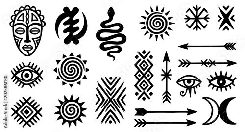 Fotografie Collection of tribal motifs ethnic symbols and ancient cultural elements