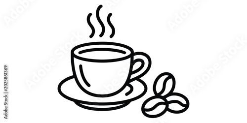 Canvas Print Hot coffee cup with steam and fresh roasted coffee beans icon
