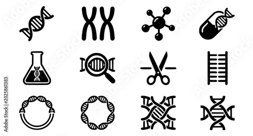 Schilderij op canvas Genetic engineering and dna research icons