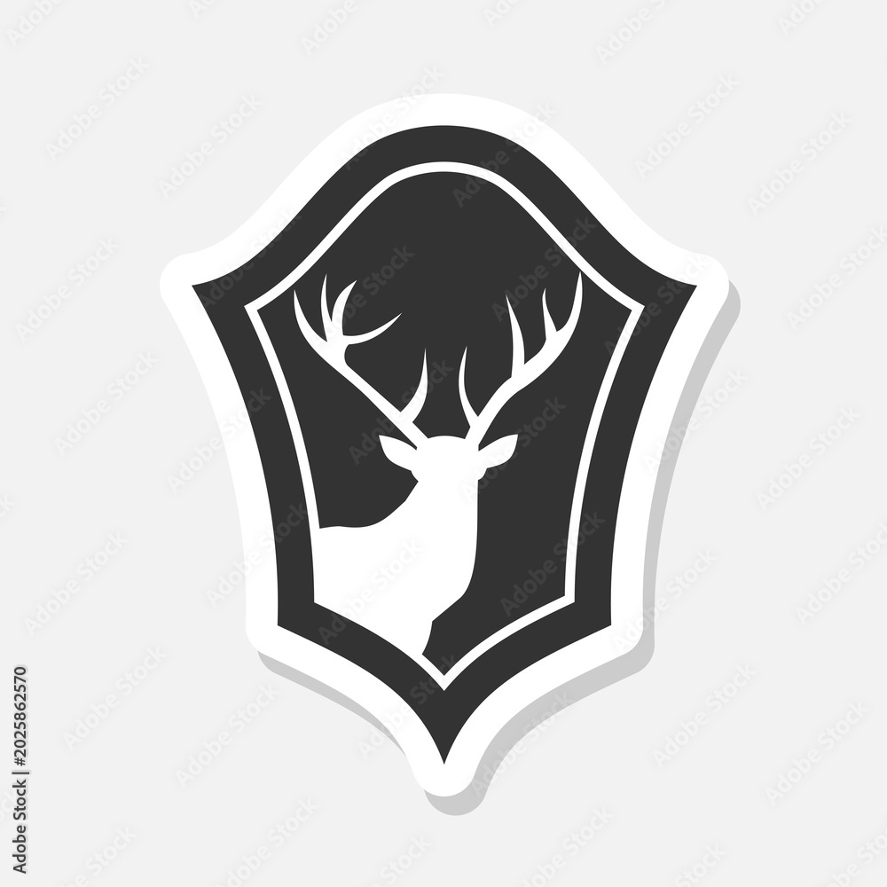 Fototapeta premium Deer Shield logo sticker isolated on gray background