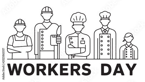 Foto A diverse group of workers illustrated with line art celebrating workers day