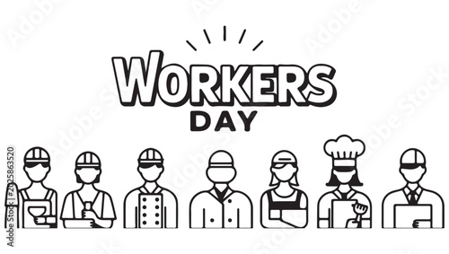Quadro su tela Celebrating workers day with diverse professions in a monochrome illustration