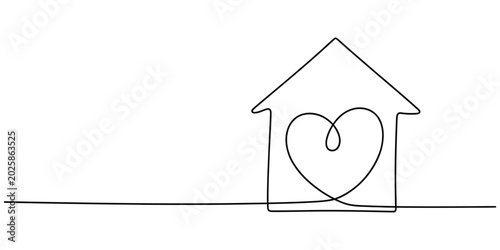 Fotografie Continuous single line drawing of a house with a heart inside