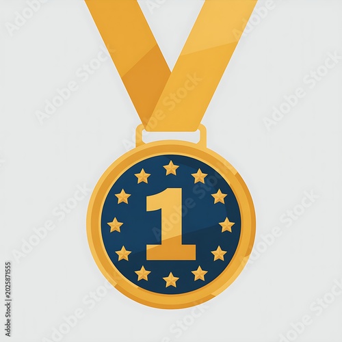 Gold medal with number one and star icons