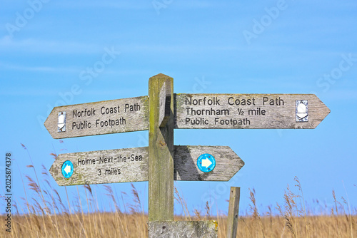 Norfolk Coast Path Signpost, England, UK