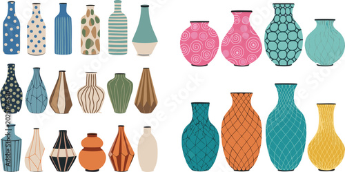 Foto Decorative ceramic vase vector illustration set featuring modern pottery home de