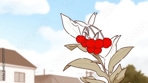 Vibrant Red Berries Growing on Plant Against a Blue Sky Background