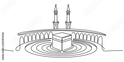 Fotografía Continuous single line drawing of the kaaba in mecca