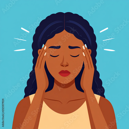 Black woman suffering from severe headache or migraine stress