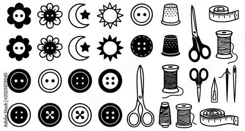 Bild auf Leinwand Black and white sewing notions and celestial elements graphic collection