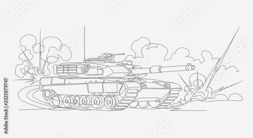 Photos Battle Tank Illustration: Military Vehicle in Combat with Explosions and Smoke