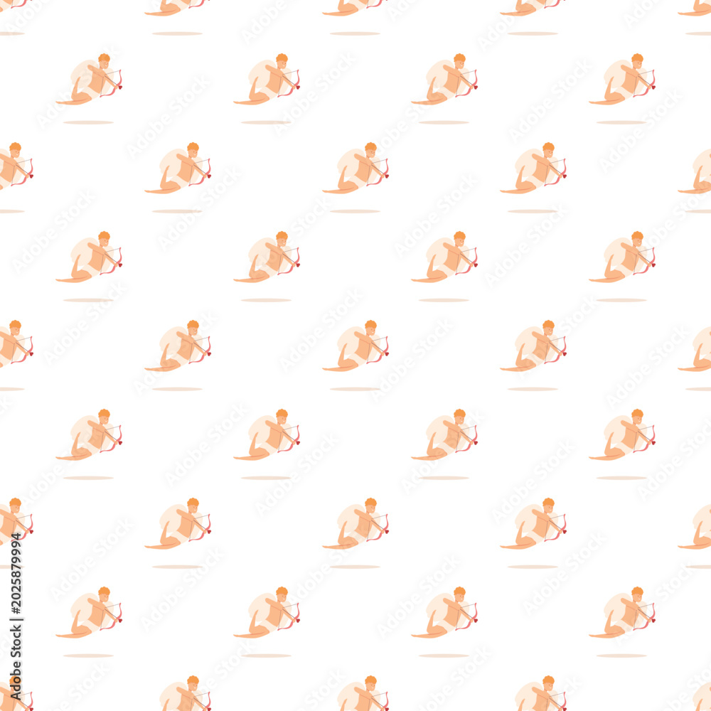 Fototapeta premium Cupid angels flying and aiming bows with heart tipped arrows in a seamless pattern