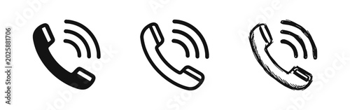 Foto Telephone Handset with Signal Waves Communication Icon Set