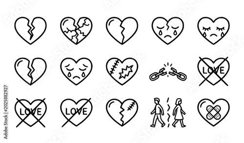 Photos Breakup and heartbreak line icons relationship issues and emotional distress
