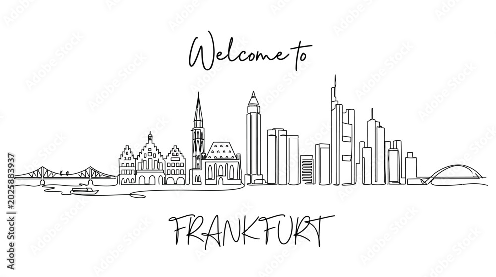 Fototapeta premium Frankfurt Skyline: Minimalist Line Art of Cityscape in Germany