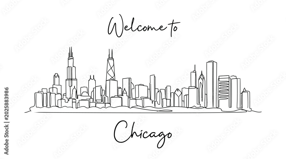 Fototapeta premium Chicago Skyline Line Art - Minimalist Cityscape Illustration