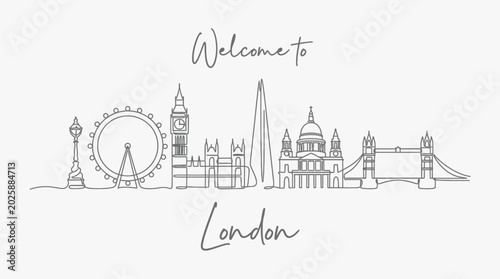 London Skyline Line Art Illustration - Welcome Concept
