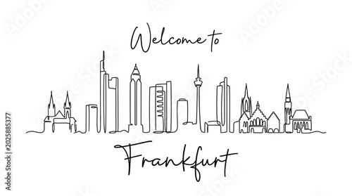 Frankfurt Skyline: Minimalist Line Art with Welcome Message