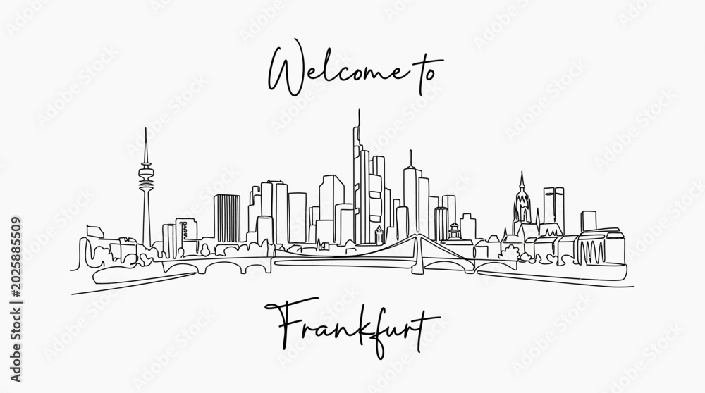Fototapeta premium Frankfurt Skyline: Line Art Illustration, Cityscape Design, Minimalist Style