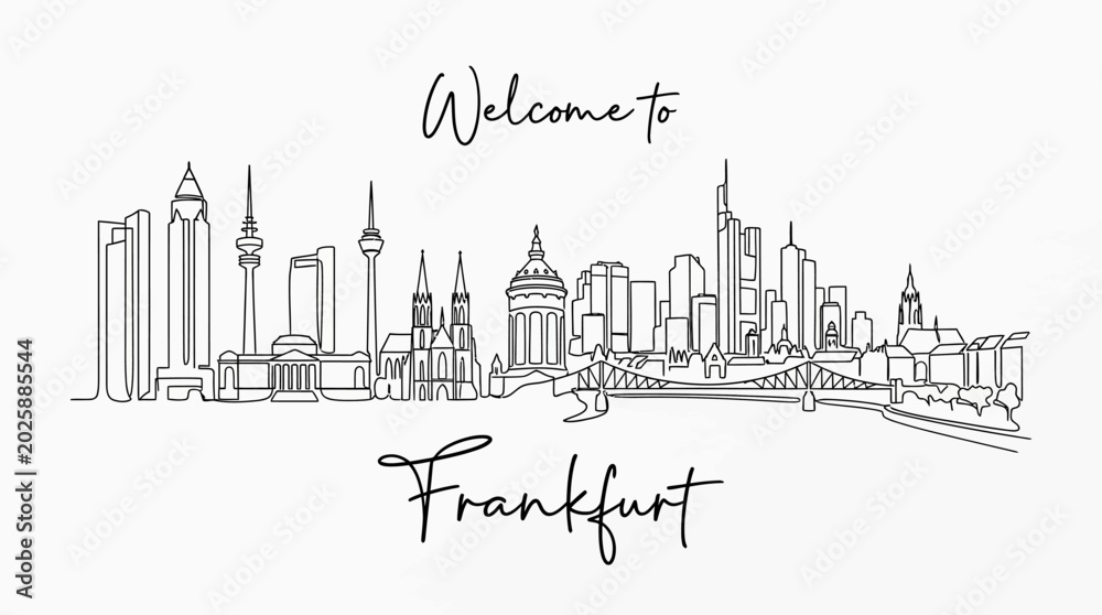 Fototapeta premium Frankfurt Skyline Art, Cityscape Illustration, Welcome Message